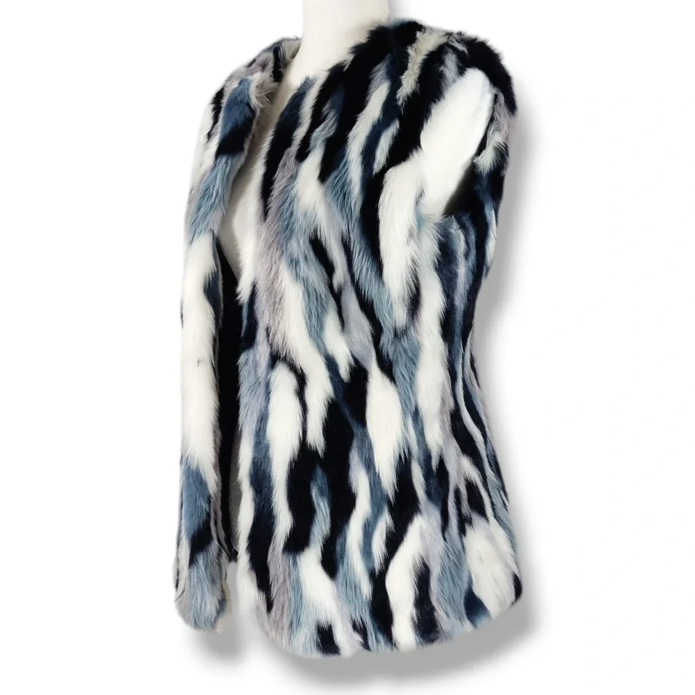 EUC INC Int'l Patchwork Faux Fur Vest Sz. S Mob Wife Furry Y2K‎ Rockstar Retro